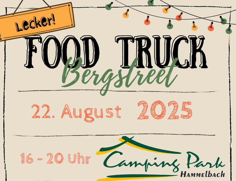 Food Truck Bergstreet Foodtruck mit Hinweisen auf Uhrzeit und Datum