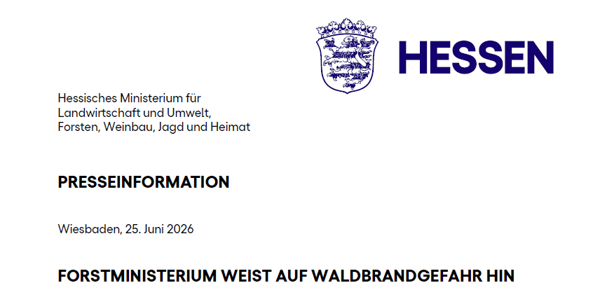 Hinweis vom Ministerium auf Waldbrandgefahr