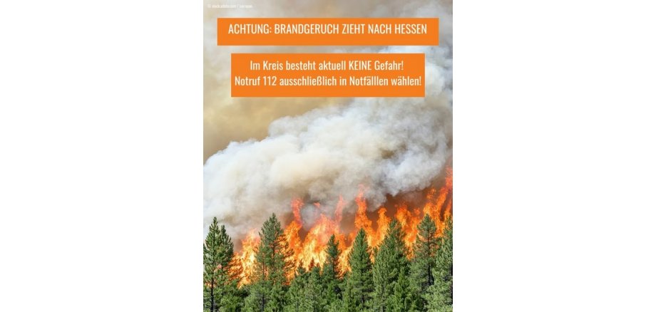 Bild mit brennendem Wald und Hinweis dass keine Gefahr ausgeht