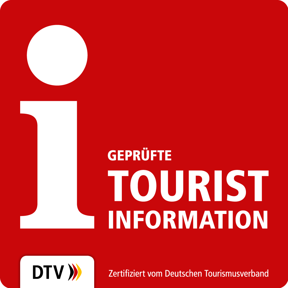 Roter Hintergrund mit weißer Schrift geprüfte Tourist Information