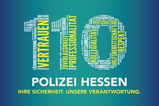 Blauer Hintergrund, Text 110 Polizei Hessen