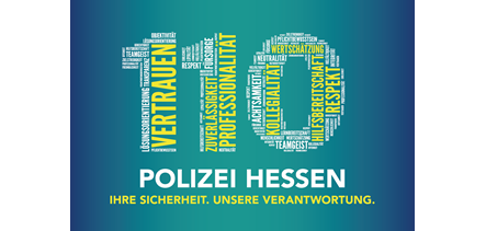 Blauer Hintergrund, Text 110 Polizei Hessen