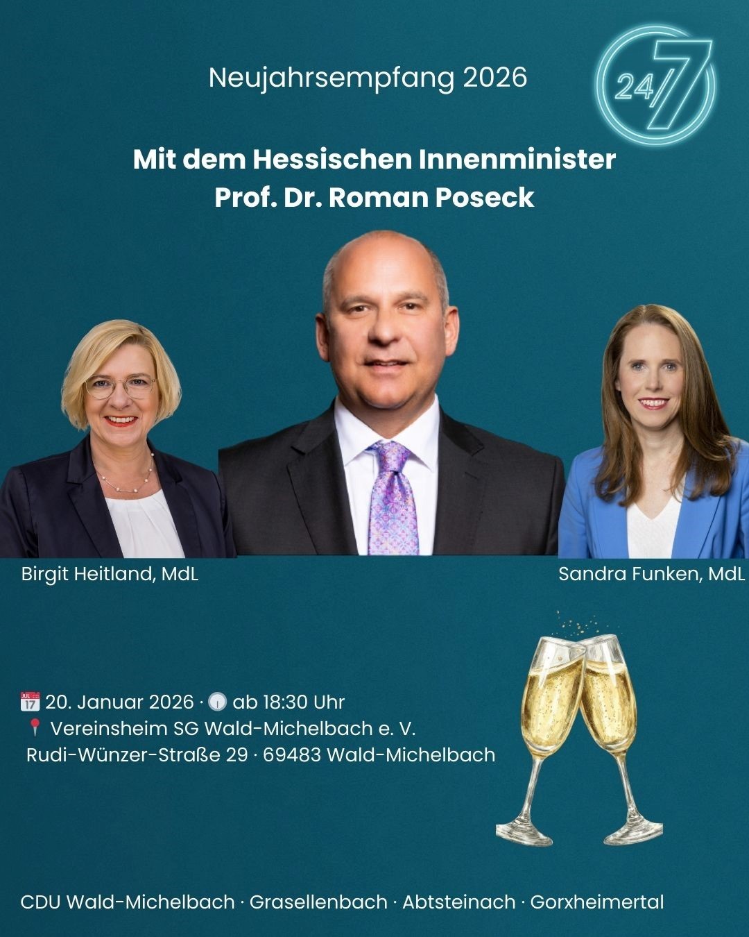 Prof.Dr.Poseck, Frau Heitland laden zum Neujahrsempfang ein