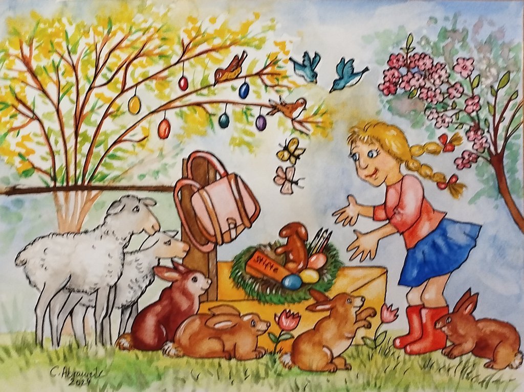 Schönes gezeichnetes Osterbild